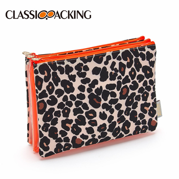 3 in 1 Bulk Wholesale Clear Cosmetic Bags in Leopard Tan 
