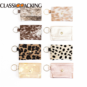 Leopard Print Coin Purse With Durable Split Key Ring 