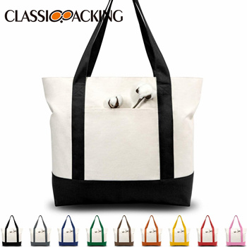 Stylish Canvas Tote Bag with an External Pocket