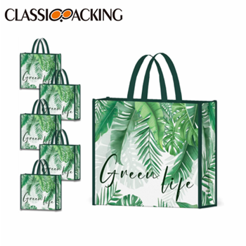 Palm Tree Leaves Green Washable Non Woven Grocery Bags Bulk