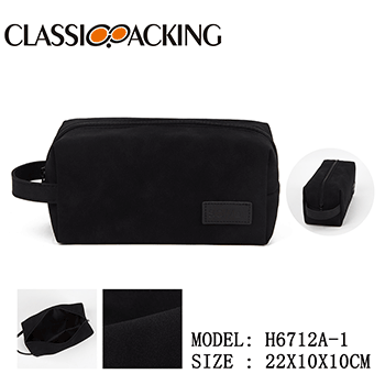 Black PU Leather Cosmetic Bag With Side Handle