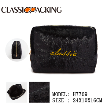 Shiny Black Glitter Makeup Bag Wholesale