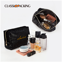 shiny black glitter makeup bag wholesale capacity