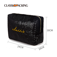 shiny black glitter makeup bag wholesale size